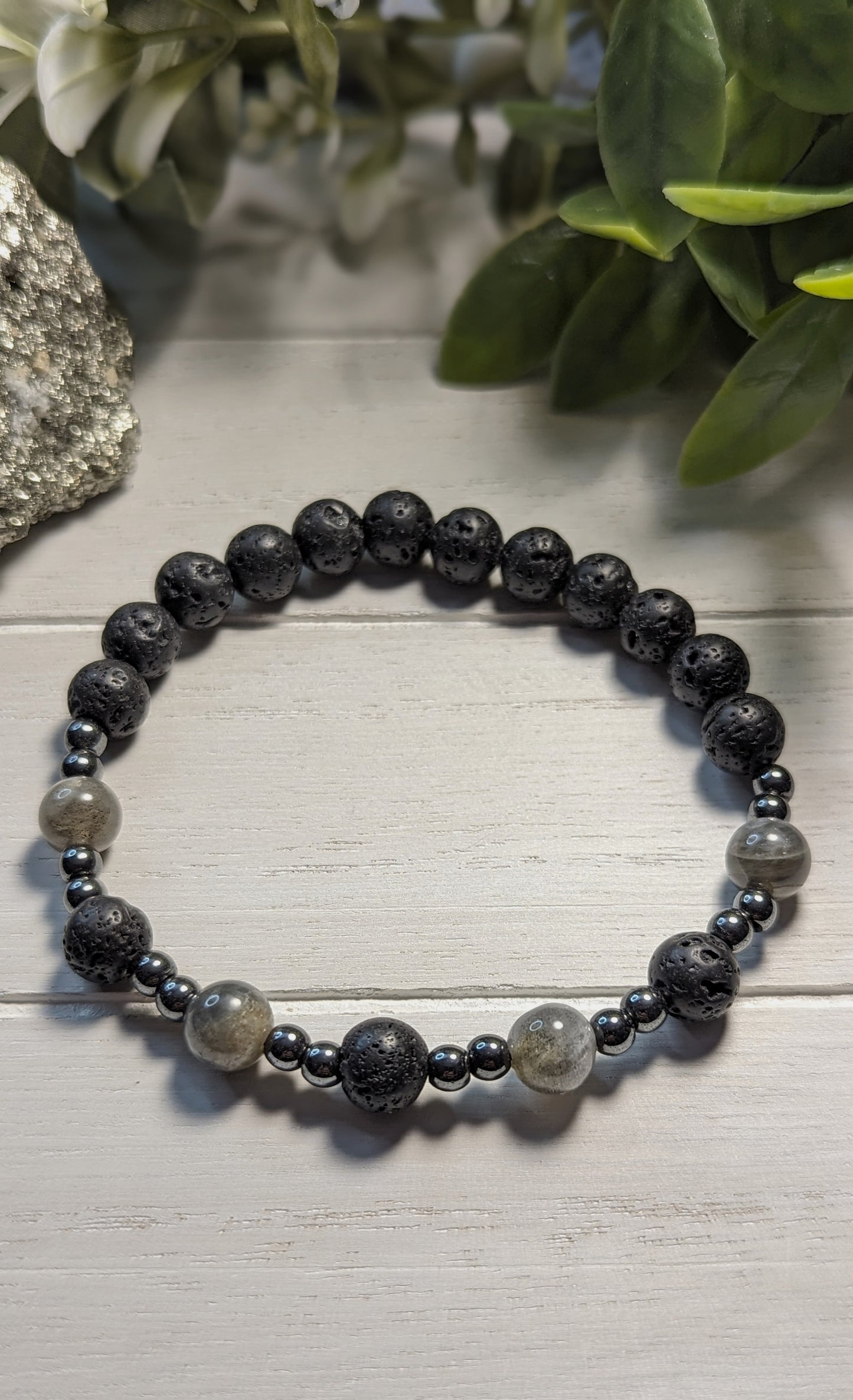 Labradorite, Hematite, Lava Stone Bracelet