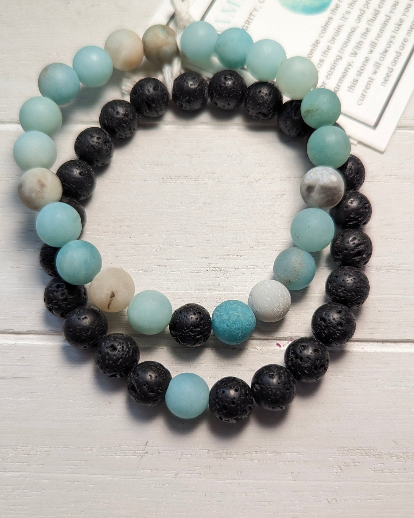 8mm Amazonite and Lava Stone Connection Bracelets