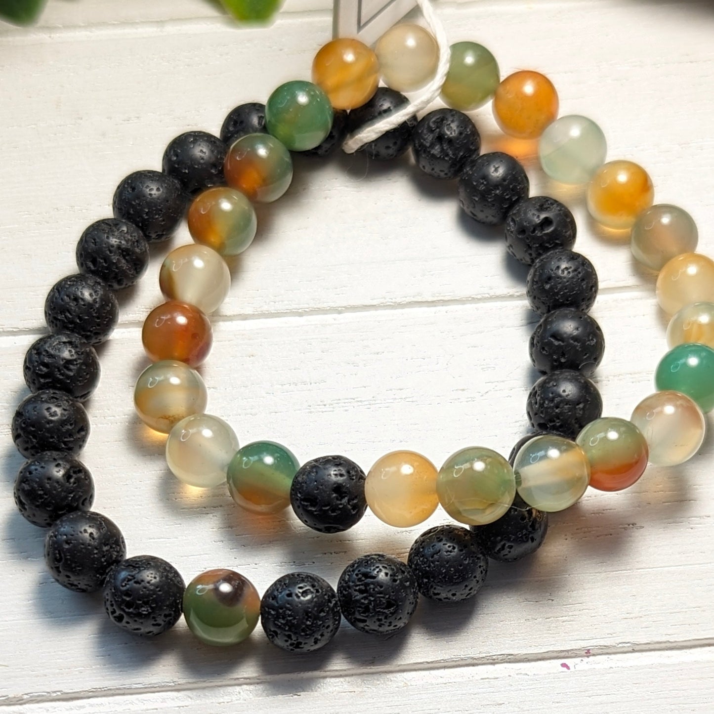 8mm Peacock Agate and Lava Stone Connection Bracelets
