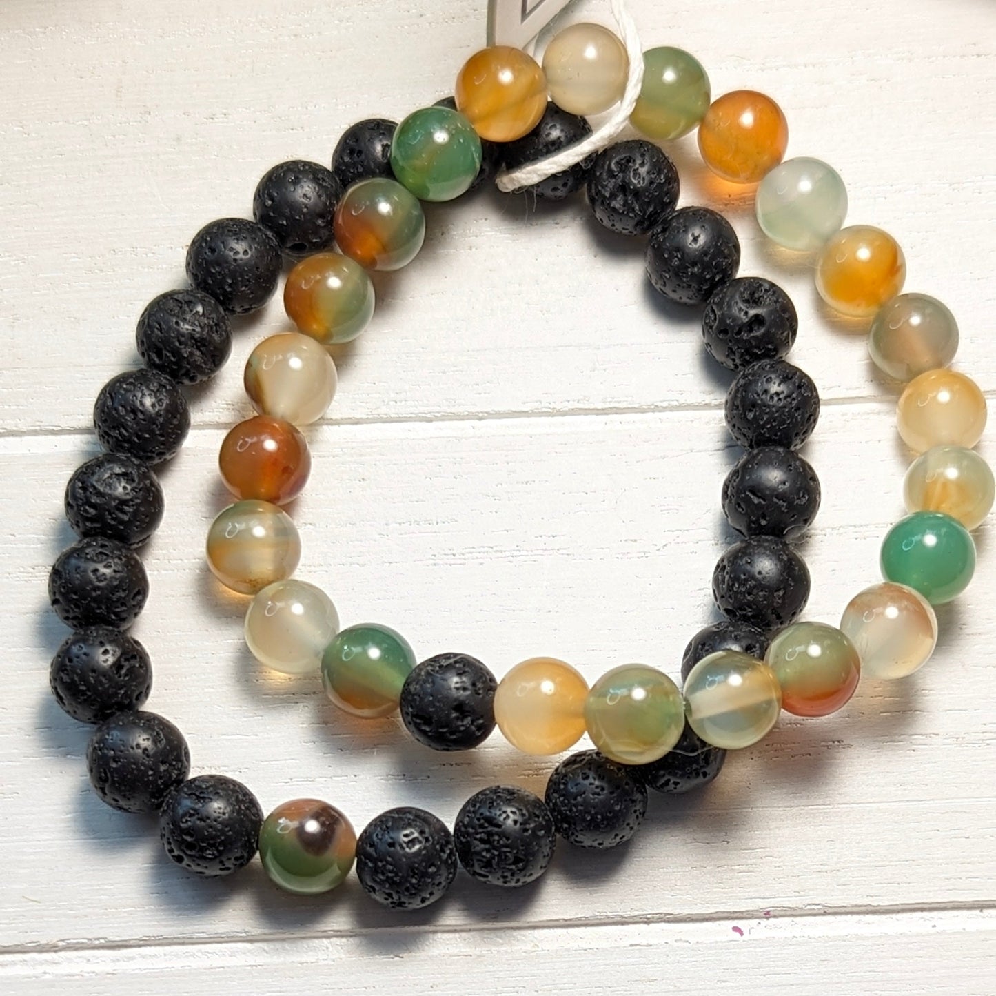 8mm Peacock Agate and Lava Stone Connection Bracelets
