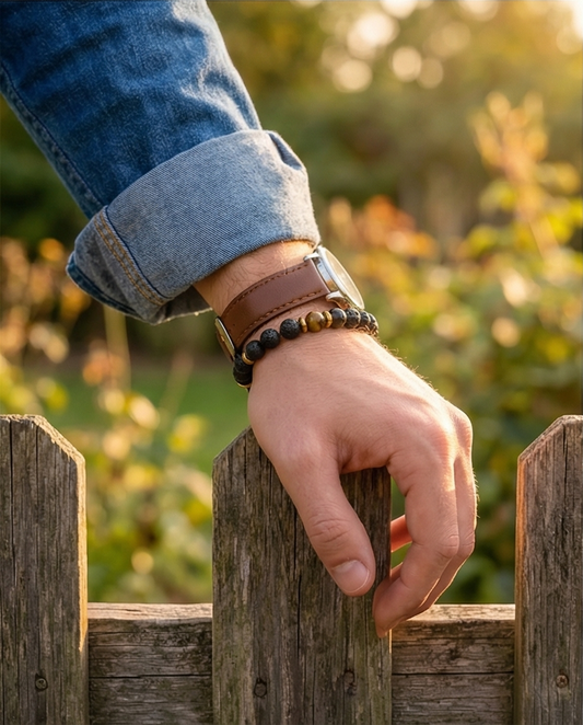 Men's Lava Stone and Tiger's Eye Bracelet