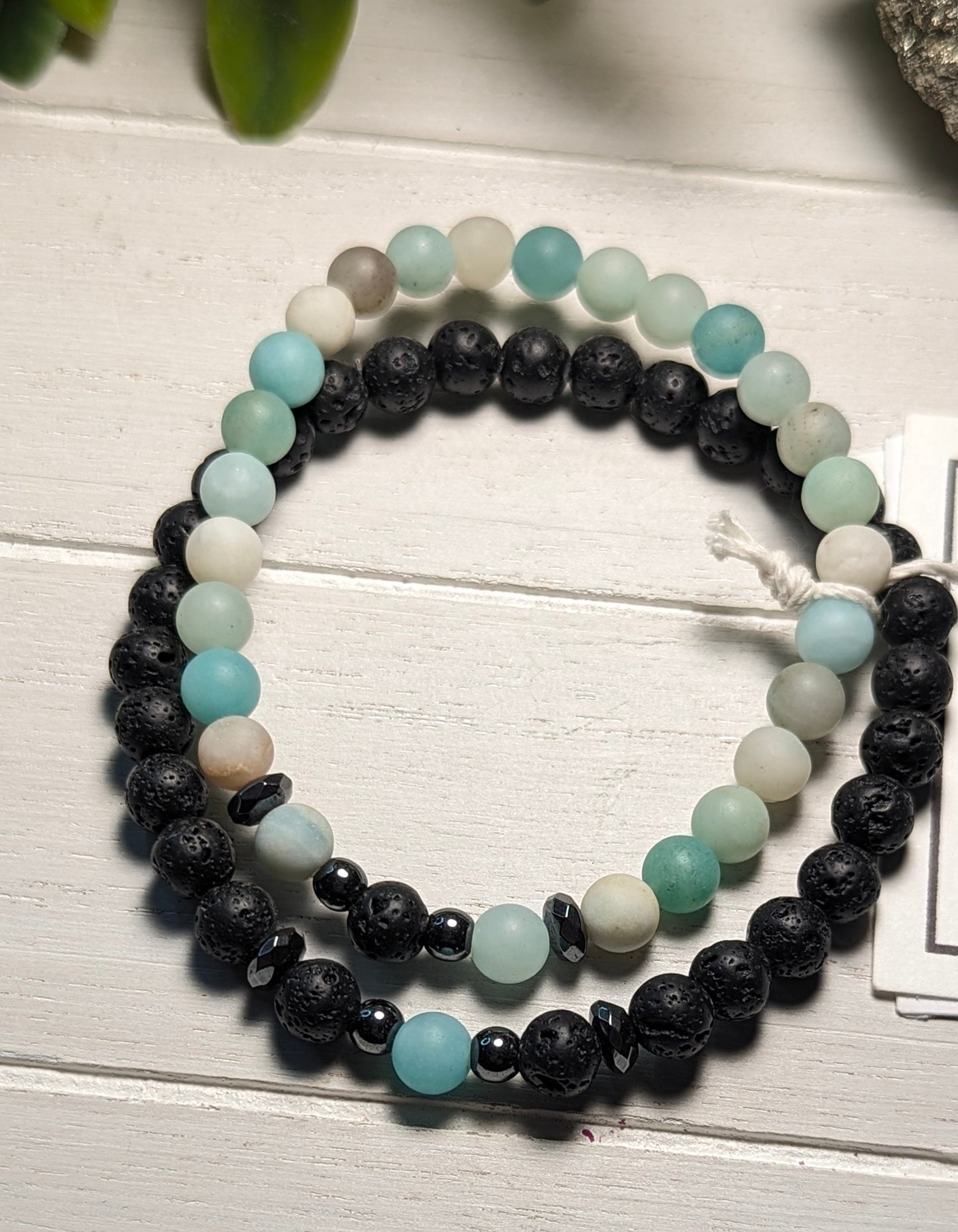 6mm Amazonite, Hematite and Lava Stone Connection Bracelet