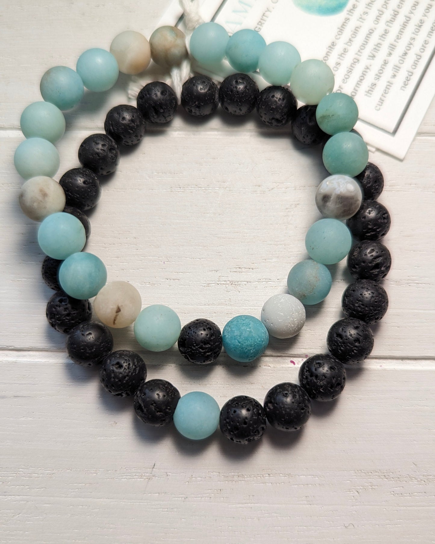 8mm Amazonite and Lava Stone Connection Bracelets