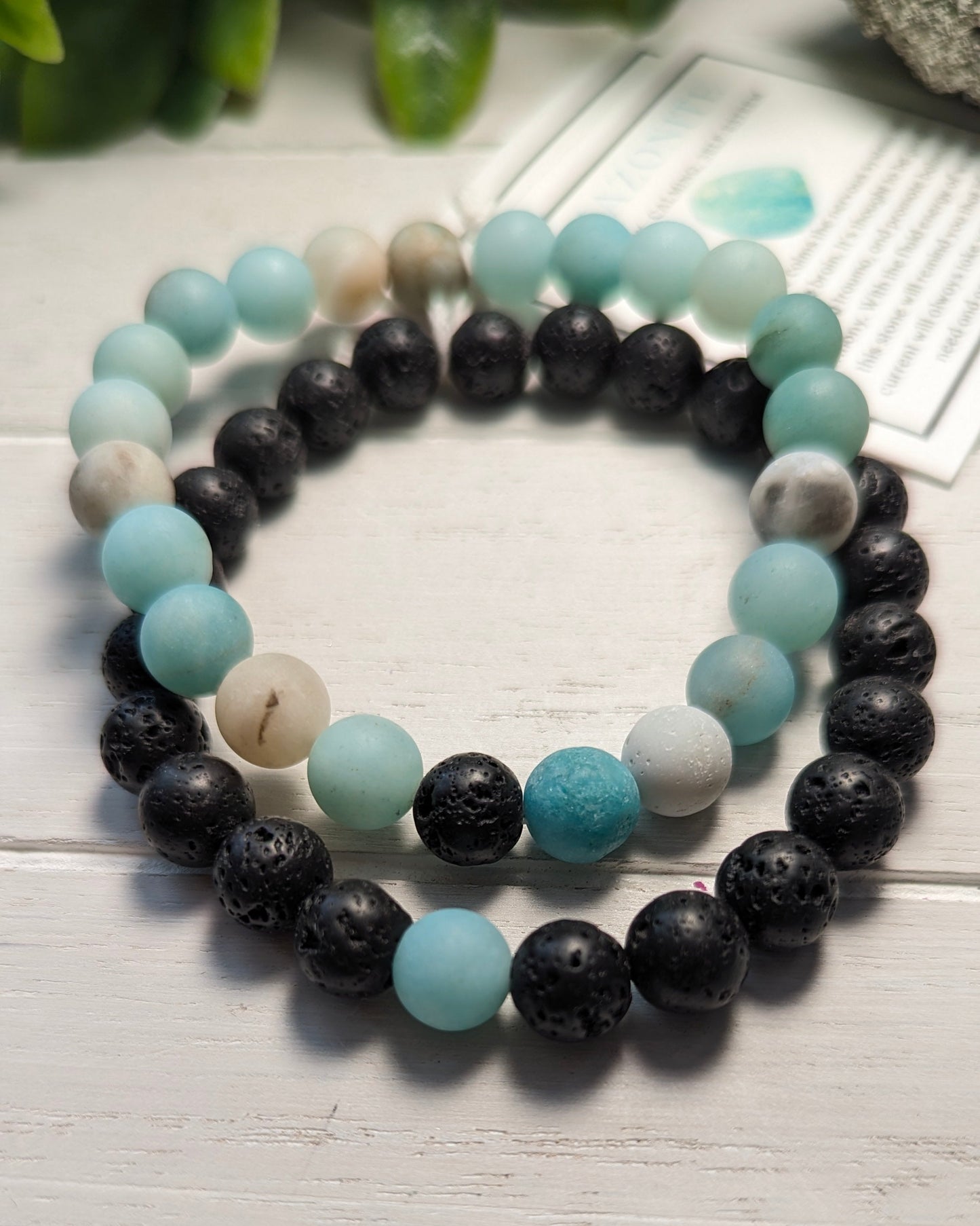 8mm Amazonite and Lava Stone Connection Bracelets