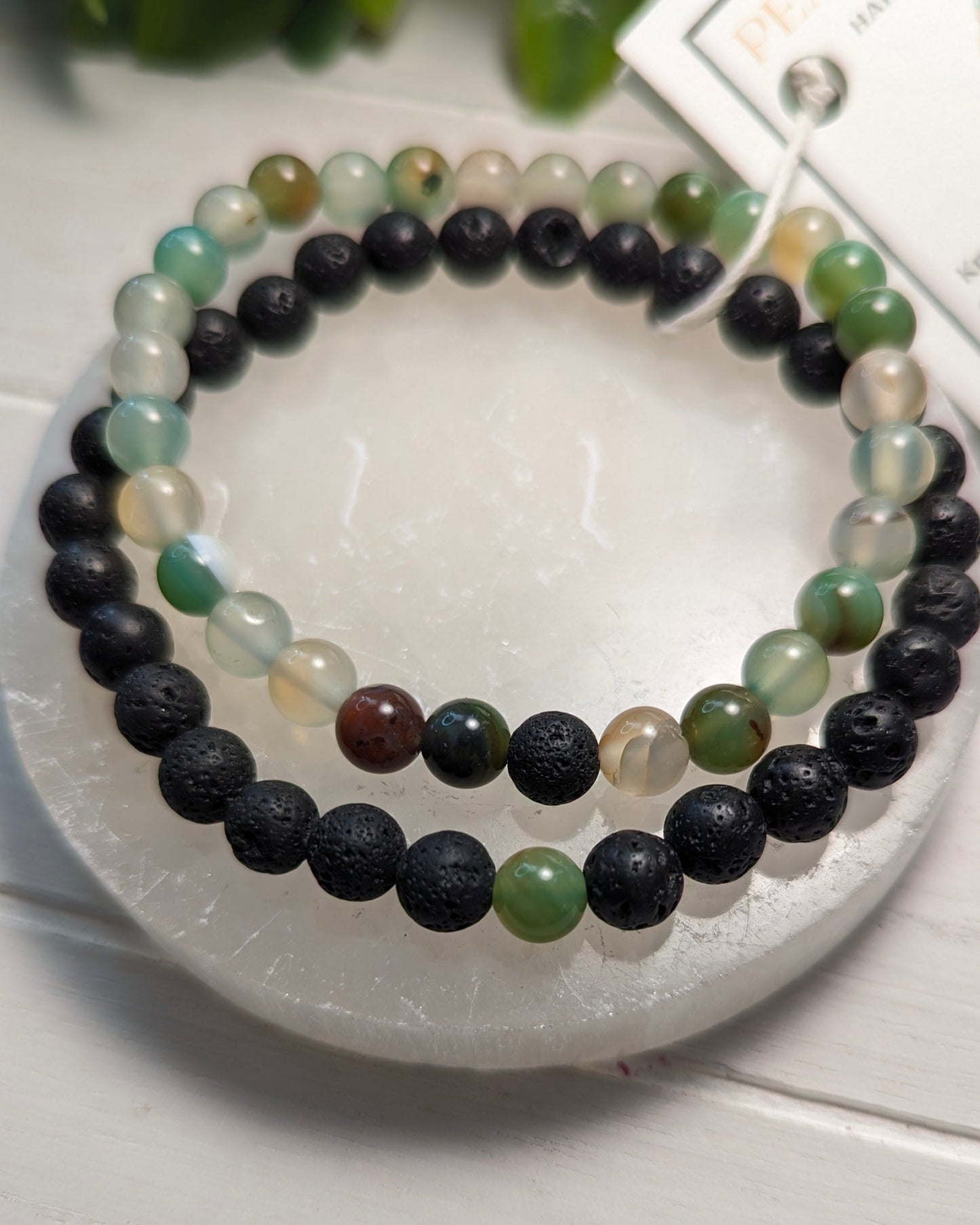 6mm Peacock Agate and Lava Stone Connection Bracelets