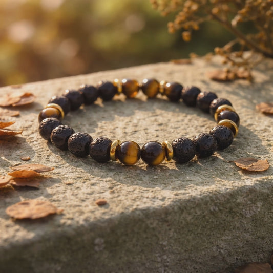 Men's Lava Stone and Tiger's Eye Bracelet