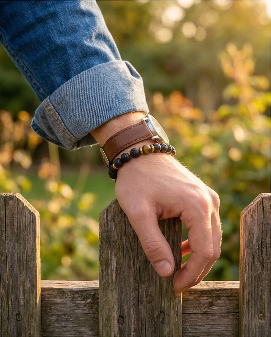 Men's Lava Stone and Tiger's Eye Bracelet